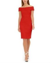 Calvin Klein Womens Red Zippered Short Sleeve Off Shoulder Sheath Dress, Size 8P - £36.99 GBP