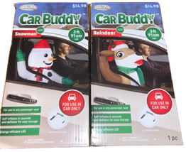 2 Gemmy Airblown Inflatables 3ft Snowman 3ft Reindeer Car Buddy LED Christmas - £14.94 GBP
