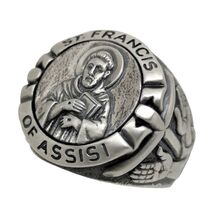 Saint Francis of Assisi Sterling Silver Christian Men's Ring Stigmata Ha... - $148.80