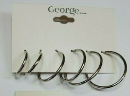 George Brand Hoop Earrings 3 Pair .75 inch to 1.25 inch Silver Tone New - $9.22