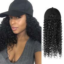Women Deep Curly Baseball Cap Wig Synthetic Black Hair 16 Inches - £24.10 GBP