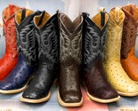 Men&#39;s Western Cowboy Boots Ostrich Quill Pattern Genuine Leather Square Toe - $108.99