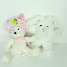 Lot Of 2 Easter Bunny Rabbit White Pink Hat Nose Plush 9&quot; Stuffed Animal Spring - £17.20 GBP