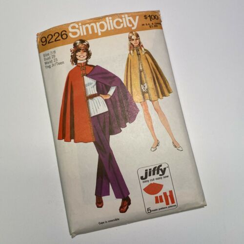 Primary image for Simplicity 9226 Vtg 1970 Cape Skirt Pants Junior 7/8 Bust 29 Cut Sewing Pattern