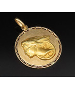 18K GOLD - Vintage Twisted Rope Border Carved Goddess Head Medal Pendant... - £702.39 GBP