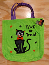 New w/Tag Happy Cat Felt 12x12 Lime Green Black Cat &amp; Stars Trick Or Treat Bag - £9.51 GBP