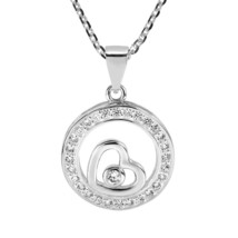 Sparkling Heart in a Halo Cubic Zirconia Sterling Silver Pendant Necklace - £13.84 GBP
