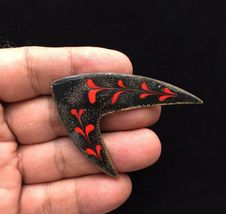 Vintage ENAMELED COPPER Modernist Brooch Pin with Red on Copper - 2 3/4 inches - $65.00