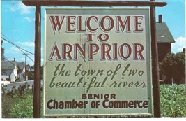 Ontario Postcard Arnprior Chamber Of Commerce Welcome Sign Two Rivers - £1.74 GBP