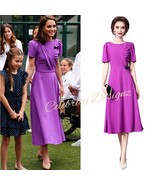 Lilac Midi Dress Kate Middleton Style A-Line Crepe Twist Bodice Ruffle S... - $129.99