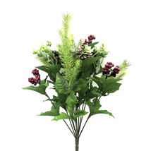 Christmas Decoration Snow-Covered Holly Berry Picks with Pine Cone Bush, 21 Inch - £21.25 GBP