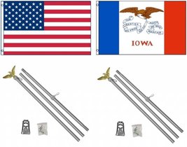 AES 3x5 3&#39;x5&#39; USA American w/State of Iowa Flag w/Two 6&#39; Aluminum Flagpole Pole  - £26.99 GBP