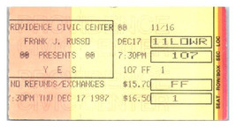 Entrada De Concierto Yes 17 De Diciembre De 1987 Providence Rhode Island - $39.59