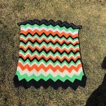 Vintage Handmade Knitted Zig Zag Afghan Throw Blanket 43” X  44” Square - £23.33 GBP