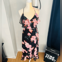 Jennifer Lopez Faux Wrap Ruffle Maxi Dress, Black/Pink, Size 2, Summer Wedding - £26.16 GBP