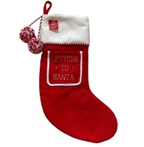 Christmas Stocking Letters to Santa Pocket  Red White Pom Poms Faux Wool - £15.28 GBP