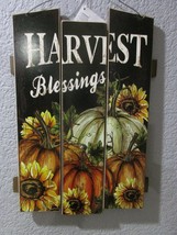 Fall Thanksgiving Harvest Blessings Hanging Wall Door Sign Plaque Decor 15&quot; - £15.87 GBP