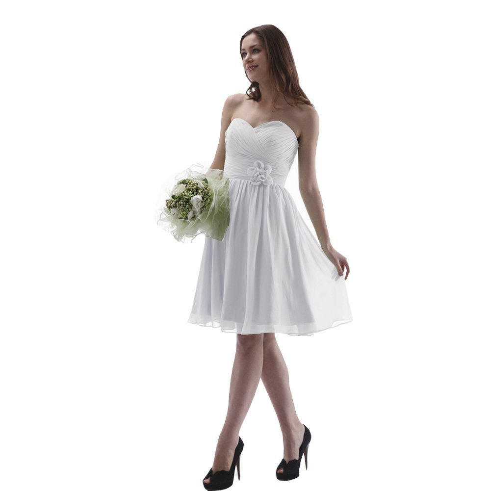 Kivary Women's Chiffon Sweetheart Floral Short Beach Bridesmaid Dresses White US