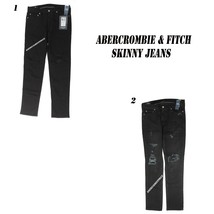 Abercrombie &amp; Fitch New Men&#39;s Skinny J EAN S Destroyed Ripped RET.$88.00 Black Nwt - £42.75 GBP