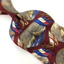 Tommy Hilfiger Usa Tie Beet-Red Brown Blue Silk Necktie Ship Sailing Flags #I21 - £12.44 GBP
