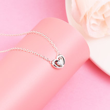 925 Sterling Silver Radiant Heart &amp; Floating Stone Pendant Collier Necklace - $19.99