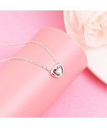 925 Sterling Silver Radiant Heart &amp; Floating Stone Pendant Collier Necklace - $19.99