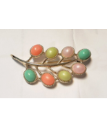 Vintage Sarah Coventry Gold tone Lucite Pastel Cabochon Brooch Pin - $27.69