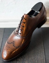 Men&#39;s Oxford Leather Dark Brown Wingtip Brogue Lace Up Formal Wear Shoes - £127.79 GBP