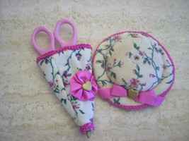 avon  floral hat pin cushion and matching sissors new - $15.00