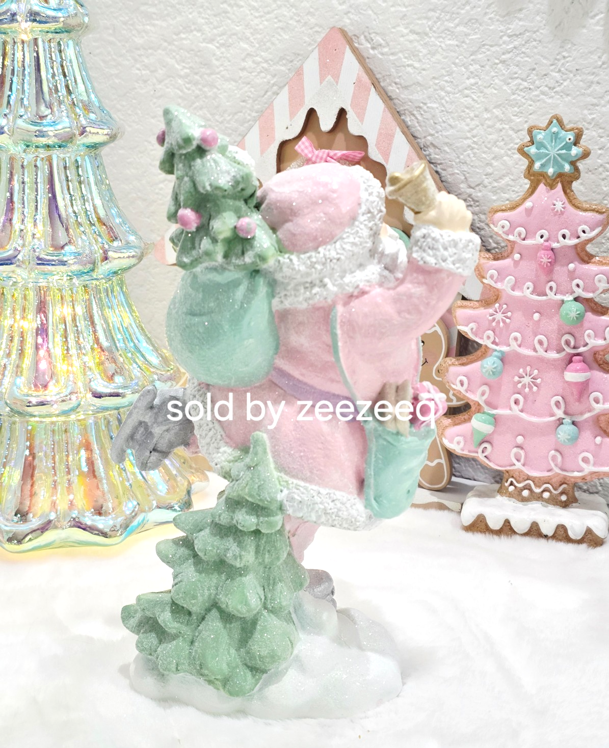 Christmas Pastel Pink Santa Clause Skating Figurine 10.25" NEW Item image 6