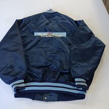 Vintage 1980s Petro-Chem Insulation Men's Blue Satin Varsity Jacket Chest 50" image 2