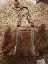 COACH Limited Edition Gallery Tote Leather Suede Beaded Gray Excellent - $1,783.99 MXN