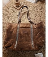 COACH Limited Edition Gallery Tote Leather Suede Beaded Gray Excellent - $1,783.99 MXN