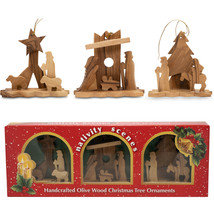 Nativity scenes, Handcrafted Olive Wood Christmas Ornaments (3 piece) Ho... - $30.20