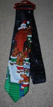 Mens Christmas Tie Holiday Neck Tie Santa Reindeer Roof Black Polyester - $11.88