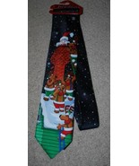 Mens Christmas Tie Holiday Neck Tie Santa Reindeer Roof Black Polyester - $11.88