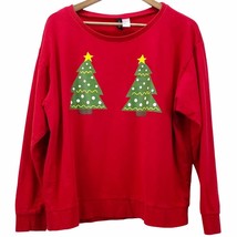 H&amp;M Divided Women Christmas Tree Crew Neck Sweatshirt Long Sleeve Top Red XL - £15.37 GBP