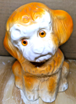 Vintage Porcelain 1950&#39;s Orange Dog Glassy Eyes Glossy Home Decor 6.5&quot; Crazing - £22.55 GBP
