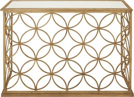 Deco 79 Metal Geometric Console Table With Mirrored Glass Top, 47&quot; X 15&quot; X, Gold - £289.09 GBP