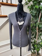 Worthington Women&#39;s Gray Silk Long Sleeve Buttons Front Cardigan Sweater Size M - $23.76