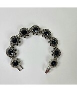 Black Sapphire Blue Cluster Bracelet, Vintage Art Deco Style Cocktail Je... - $27.71