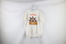 Vtg 70s Streetwear Mens XL Spell Out Boat Captain Short Sleeve Sweatshirt USA - £62.02 GBP