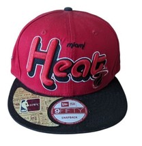 New Era Miami Heat Spell Out NBA Hardwood Classics Red/Black SnapBack Hat Cap - £11.16 GBP