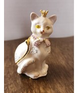 Jewelry Trinket Box Cute Cat Queen PRINCESS white Crown Bejeweled  - $426.68 MXN