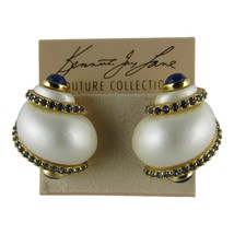 Kenneth Jay Lane, Couture Collection, Pearl Sapphire Lapis Shell Earring... - $96.74