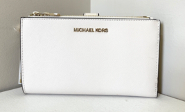 New Michael Kors Jet Set Travel Double Zip Wallet Saffiano Leather Light Cream - $78.96