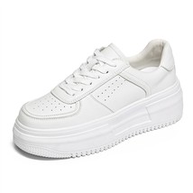 New Genuine Leather Shoes Women Sneakers Mesh Lace Up Platform Flats Small White - £83.95 GBP