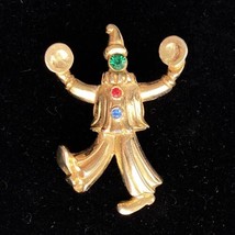 Vintage Clown Cymbals Rhinestones JJ Jonette Jewelry Gold Tone Pin Lapel... - $14.95