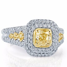 GIA Certified 1.66 Ct Light Yellow Radiant Cut Diamond Halo Engagement Ring - £3,089.77 GBP