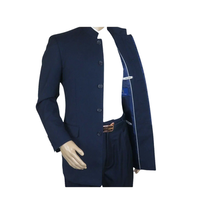 Men Apollo King Banded Collarless suit Mandarin 5 Hidden Button Panel AG52 Navy image 4